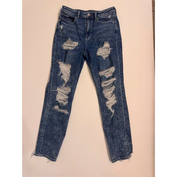 American Eagle Outfitters Denim - American Eagle Women's Distressed Mom Jean Size 6 Long Dark Wash Denim Stretch